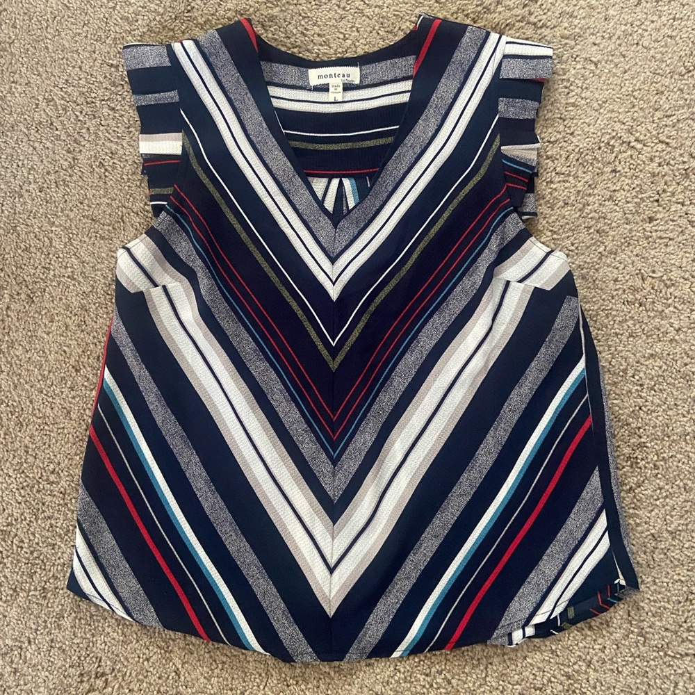 Monteau Multi-Color Stripe Sleeveless Blouse